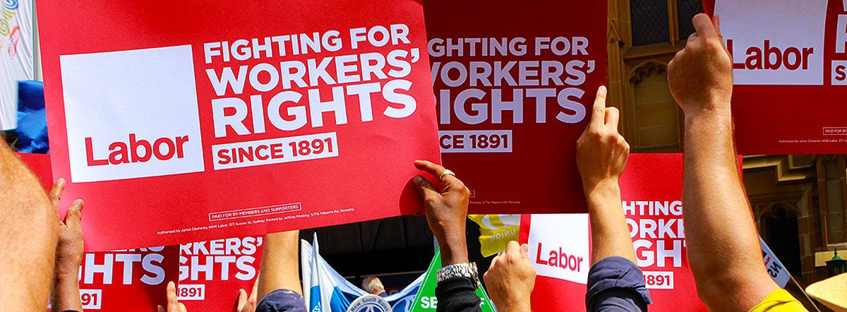 Labor Studies undergraduate main image, strikers with signs.